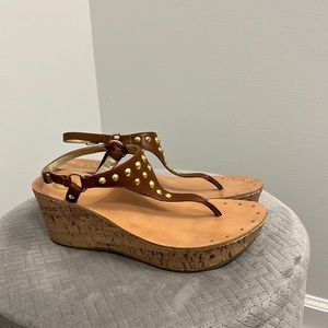 GUESS Aaria Slip-On Cork Wedge Thong Slipper Sling Back Buckle Strap Sandal